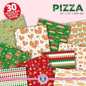 Pizza Digitale Papiere Set - Pizza Party Hintergrund - Fast Food Nahtloses Muster - Sofort Download - Pizza Scrapbook Papier - Kommerzielle Nutzung