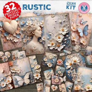 Rustikale Junk Journal Seiten, digitaler Download, Shabby Chic Printables, druckbare Ephemera, Decoupage Collage Sheet, Scrapbook Kit, Papers Tags