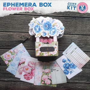 Ephemera, Box, Blumen, Junk Journal, Aufbewahrung, Shabby Chic, Vintage, Bibliotheksausweise, Printable, Download, Kartentaschen, Digi Kit, Wählerische Schnitte
