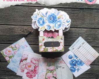 Ephemera, Box, Blumen, Junk Journal, Aufbewahrung, Shabby Chic, Vintage, Bibliotheksausweise, Printable, Download, Kartentaschen, Digi Kit, Wählerische Schnitte