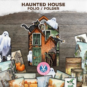 Halloween Junk Journal Folio Folder, Haunted House Album, Printable, Digital Download, Spooky, Ghost Zombies, Ideas, Gift, Pumpkins