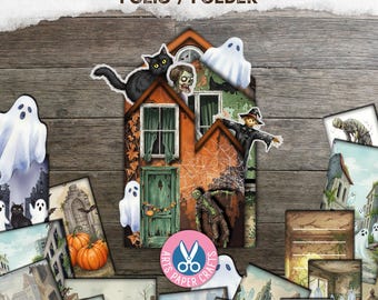Carpeta de diario basura de Halloween, álbum de casa encantada, imprimible, descarga digital, espeluznante, fantasmas, zombis, ideas, regalo, calabazas