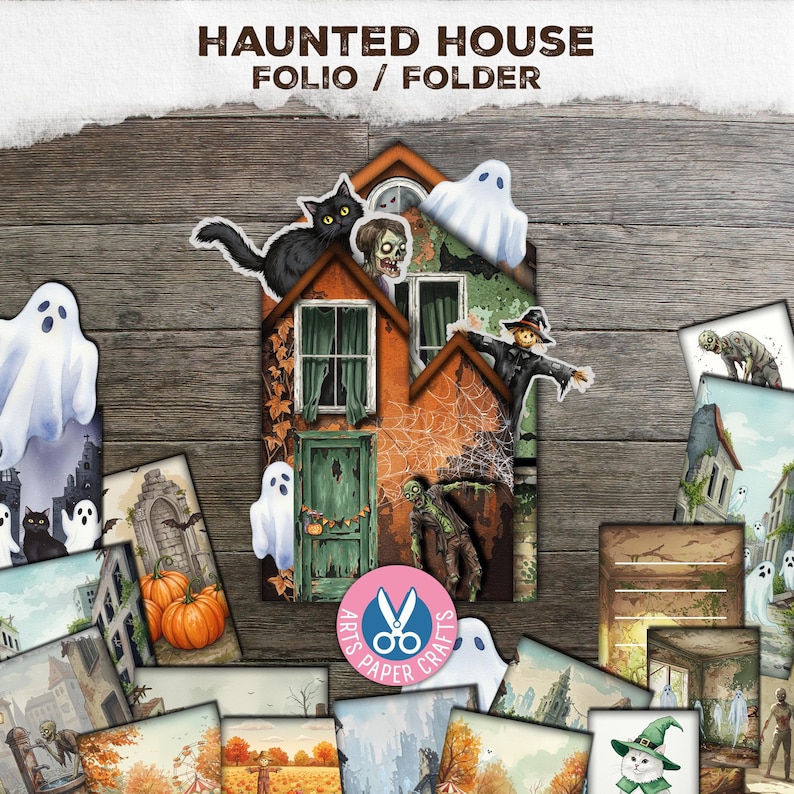 Halloween Junk Journal Folio Folder, Haunted House Album, Printable ...