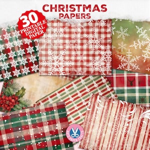 Christmas Junk Journal Kit, Christmas Scrappy Papers, Filler Papers, Stripes, Gift, Scrapbook Paper, Christmas Pattern, Holiday, Printable