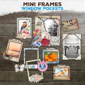 Window Pockets, Shabby Photo Frames, Digital Download, Photograph, Ephemera Kit, Craft, Junk Journal, Shabby Chic, Floral, Vintage Printable