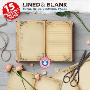 Páginas de diario rayadas y en blanco, mariposa, diario basura, neutro, sello, imprimible, digital, efímera, vintage, descarga, papel viejo manchado