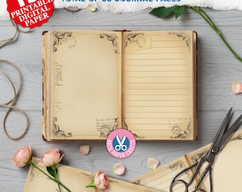Linjerat & Blankt, Journalsidor, Fjäril, Skräpjournal, Neutralt, Stämpel, Utskrivbart, Digitalt, Ephemera, Vintage, Nedladdning, Gammalt betsat papper