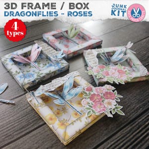 Diário de sucata, molduras 3D, enfeite de caixa, camadas de libélulas com cortes elaborados, artesanato, decoração, ideia de presente, libélulas vintage, download digital