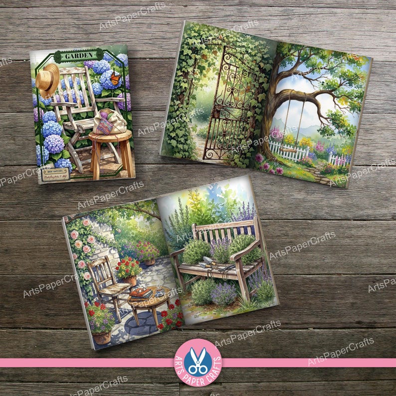 Secret Garden, Mini Books, Printable Book, Miniature, Junk Journal, Flowers, Digital Download, Ornament, Gift, Floral, Book Box, Craft Kit image 12