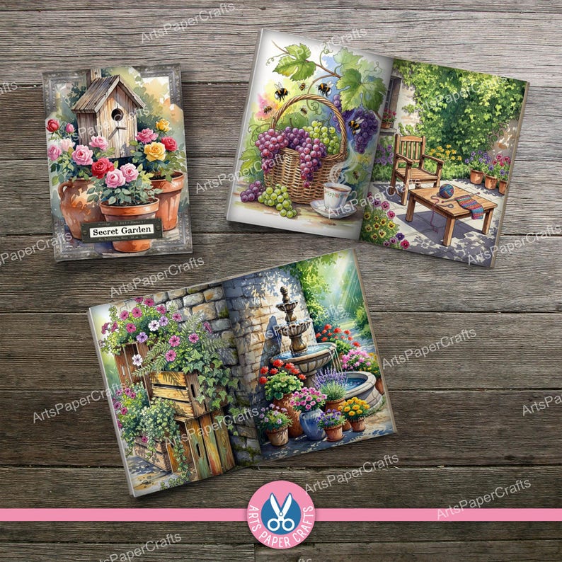 Secret Garden, Mini Books, Printable Book, Miniature, Junk Journal, Flowers, Digital Download, Ornament, Gift, Floral, Book Box, Craft Kit image 11