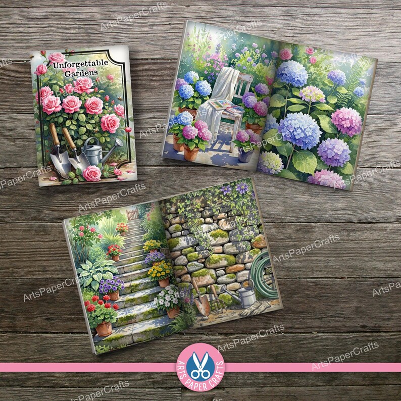 Secret Garden, Mini Books, Printable Book, Miniature, Junk Journal, Flowers, Digital Download, Ornament, Gift, Floral, Book Box, Craft Kit image 10