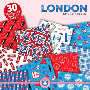 London Digitale Papiere Set - London karierter Hintergrund - Britisches Nahtloses Muster - Sofortiger Download - Britisches Scrapbook-Papier - Kommerzielle Nutzung