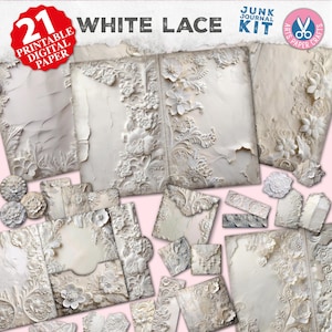 Lace Junk Journal - Druckbare Antike Seiten - Digitales Journal mit Spitze - Hochzeit Scrapbook Papier - Spitze Hintergrund - Beige Ephemera Collage - Tag
