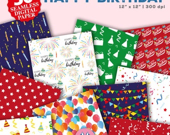 Happy Birthday Digital Papers - Happy Birthday Background - Birthday Seamless Pattern - Instant Download - Birthday Scrapbook Paper