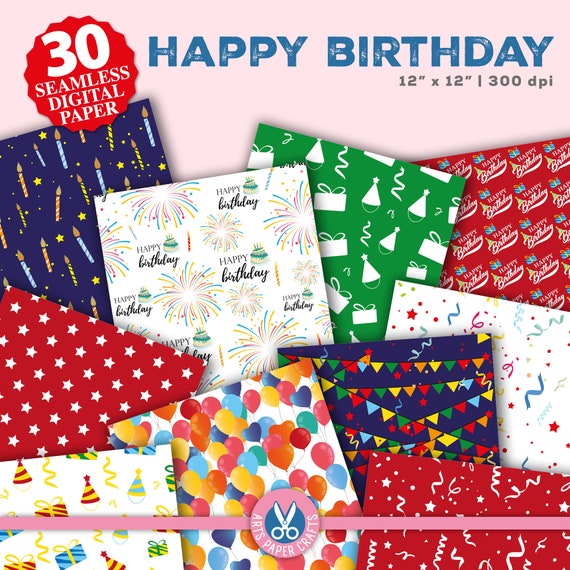 Happy Birthday Digital Papers - Happy Birthday Background - Birthday Seamless Pattern - Instant Download - Birthday Scrapbook Paper