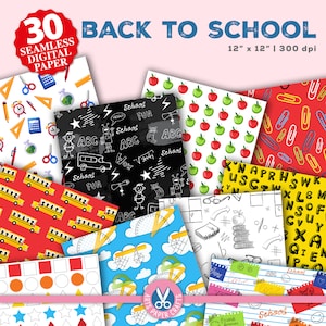 Papel digital sin costuras de regreso a la escuela - Fondo de regreso a la escuela - Papeles de álbum de recortes escolares - Documentos de regreso a la escuela - Descarga instantánea