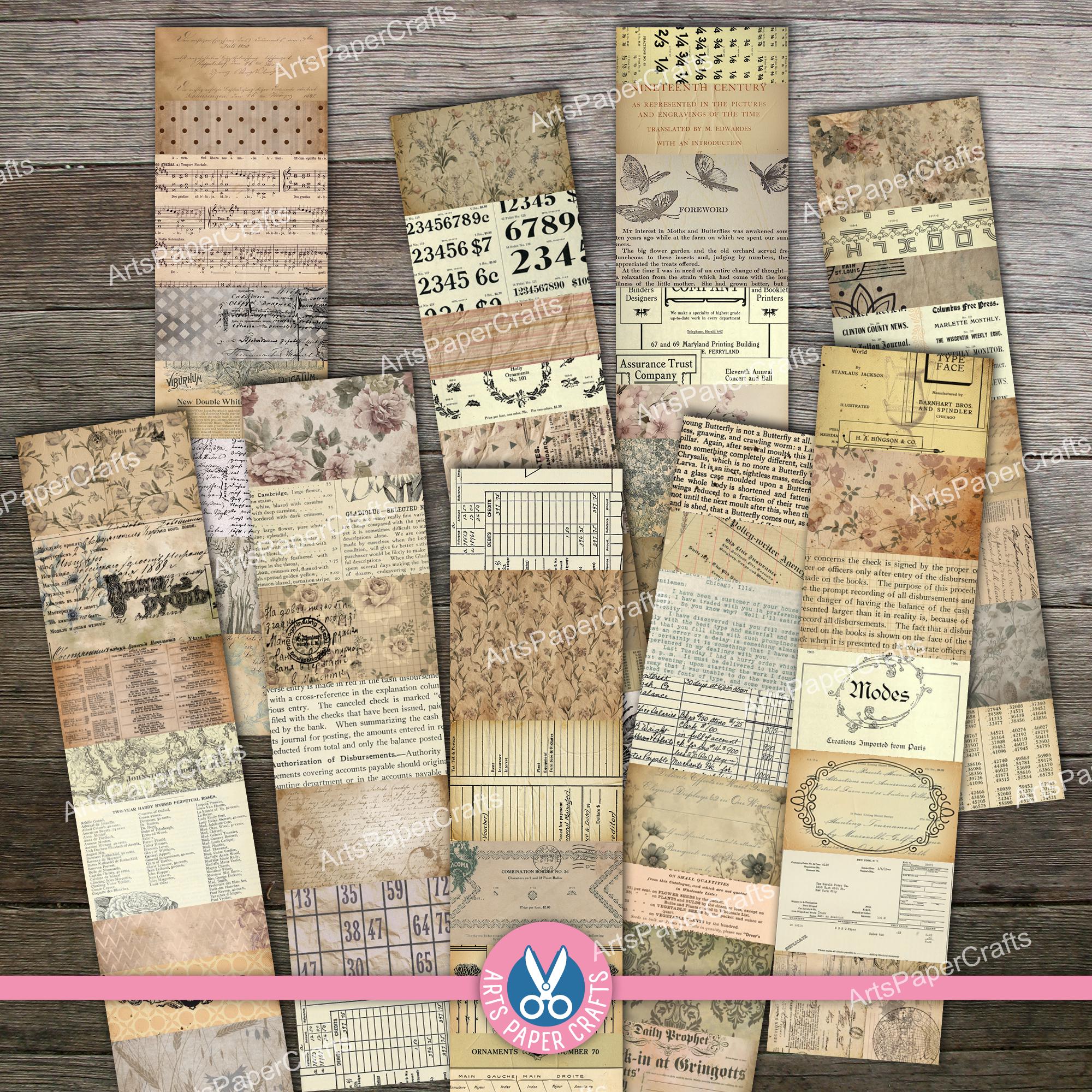 Junk Journal Kit, Neutral Ephemera Stripes, Collage Snippet, Vintage ...