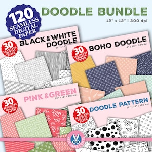 Doodle Digitale Papiere - Doodle Hintergrund - Doodle Nahtlose Muster - Doodle Scrapbook Papier - Boho Doodle Muster - Kommerzielle Nutzung