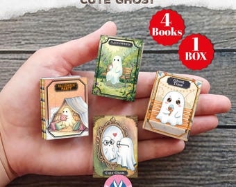 Halloween Cute Ghost, Mini Books, Printable, Miniature, Junk Journal, Digital Download, Ornament, Gift, Tag, Book Box, Witch, Grimoire