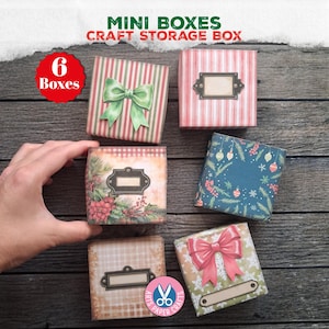 Mini caja de manualidades navideñas, adorno, shabby chic, miniatura, diario basura, imprimible, descarga digital, caja de regalo, bricolaje, caja de recuerdos navideños