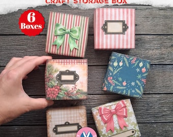 Mini caja de manualidades navideñas, adorno, shabby chic, miniatura, diario basura, imprimible, descarga digital, caja de regalo, bricolaje, caja de recuerdos navideños