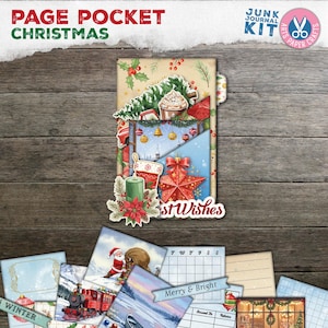 Christmas Page Pockets, Junk Journal Kit, Tab folder, Shabby, Vintage, Pocket, Tags, Digital Download, Printable Library Card, Folio, Folder