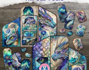 Dragon Junk Journal Folio Kit, Printable, Ephemera, Folder, Blue, Digital Download, Shabby, Magical, Fantasy Collage