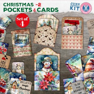 Christmas Pockets, Card, Christmas Junk Journal Kit, Printable, Christmas Digital Paper, Vintage, Junk Journal Supply, Loaded Pockets, Gift