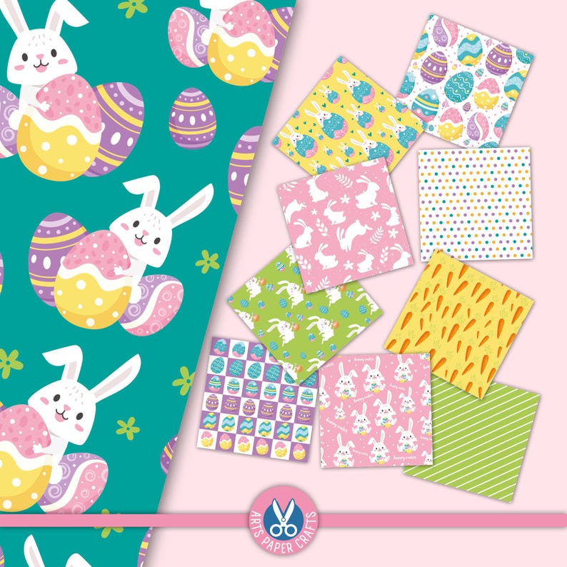 Happy Easter Seamless Digital Paper - Egg Bunny Background - Easter ...