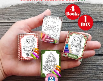 Mini Christmas Coloring Book, Mini Books, Printable, Miniature, Junk Journal, Yummy, Digital Download, Ornament, Gift, Santa, Box, Craft Kit