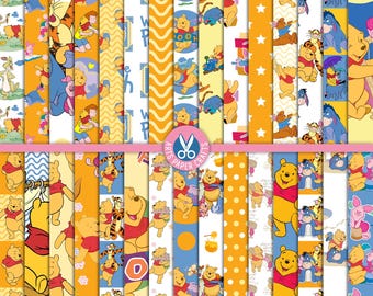 Winnie the Pooh Digital Paper Sets - Winnie Pooh Theme Party - Pooh Bear Tigger Piglet Background - Winnie Friends Papers - Instant Download