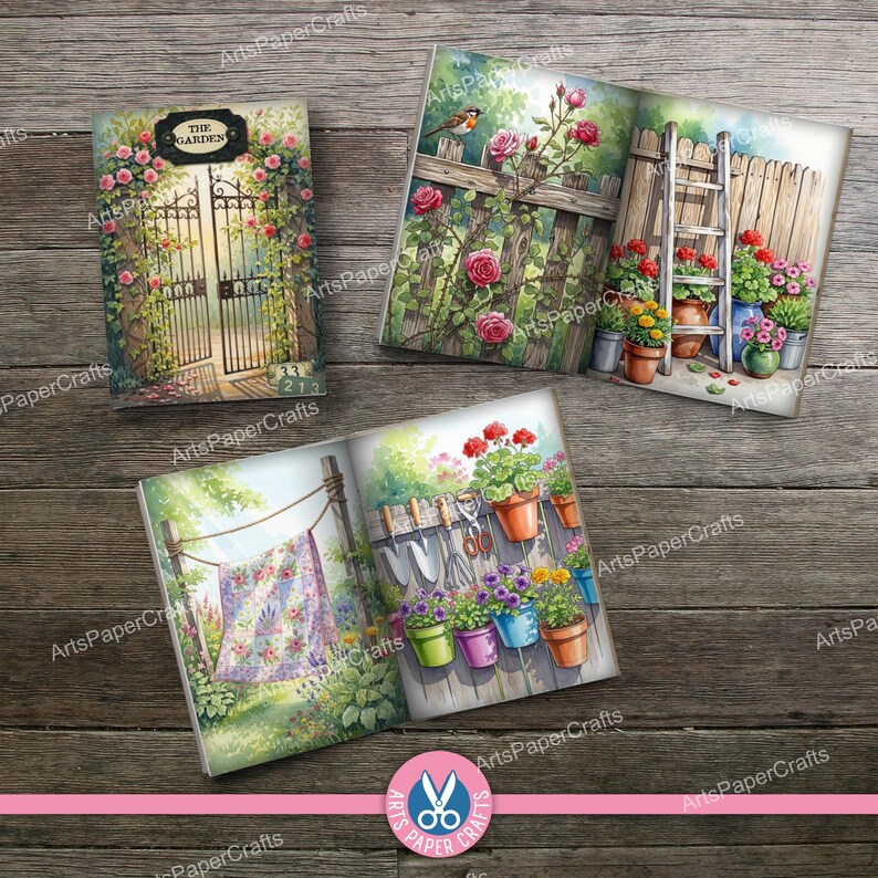 Secret Garden, Mini Books, Printable Book, Miniature, Junk Journal, Flowers, Digital Download, Ornament, Gift, Floral, Book Box, Craft Kit image 9