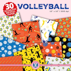 Volleyball Digital Papers Set - Volleyball Background - Volleyball Seamless Pattern - Instant Download - Volleyball Scrapbook Paper