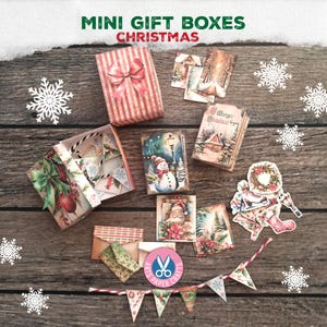 Christmas Gift Box, Mini Book, Mini Folio, Mini Envelopes, Ornament, Miniature, Boxes, Junk Journal, Printable, Digital Download, Fussy Cuts