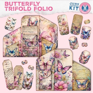 Schmetterling Junk Journal Kit - Faltbare Schmetterling Junk Journal - Collage Sheets - Ephemera - Faltbares Folio Design für Junk Journaling