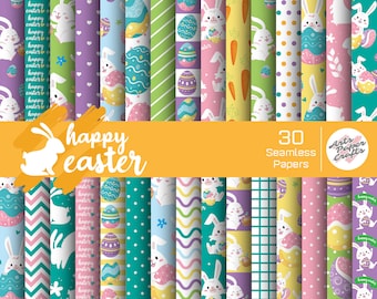 Happy Easter Seamless Digital Paper - Egg Bunny Background - Easter Eggs Scrapbook Papers - Easter Rabbit Party Papers - Instant Download