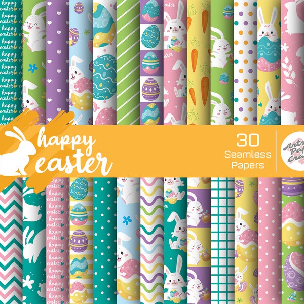 Happy Easter Seamless Digital Paper - Egg Bunny Background - Easter Eggs Scrapbook Papers - Easter Rabbit Party Papers - Instant Download