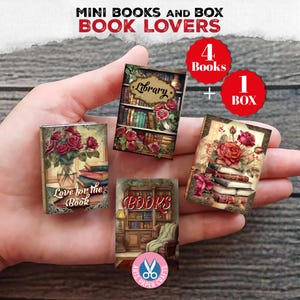 Mini Books, Book Lovers, Shabby, Storage, Junk Journal, Digital Download, Printable, Book, Box, Writer, Tea, Dark Academia, Vintage, Gift