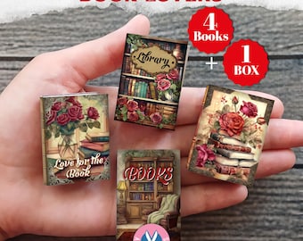 Mini Books, Book Lovers, Shabby, Storage, Junk Journal, Digital Download, Printable, Book, Box, Writer, Tea, Dark Academia, Vintage, Gift