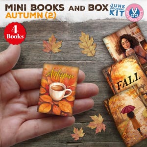 Autumn Mini Books, Box, Book, Miniature Book, Fall, Pumpkin, Apple, Junk Journal, Printable, Gift, Blush, Vintage, Digital Download, Craft