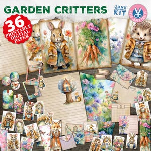 Tuinfeest, Tuinbeestjes Junk Journal Kit, bos, lente, kieskeurige sneden, gelinieerd papier, dieren, afdrukbaar, digitale download, uitbreidingskits