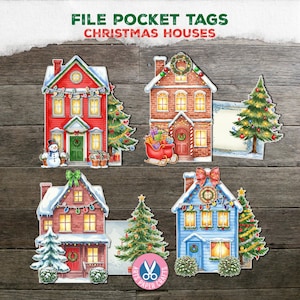 Merry Christmas, Christmas House Folding Card, Digital Download, Craft, Holiday, Pocket, Printable, Gift, Junk Journal, Insert Loaded Pocket