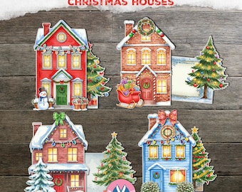 Merry Christmas, Christmas House Folding Card, Digital Download, Holiday Paper Crafts, Printable, Gift, Junk Journal, Insert Loaded Pocket
