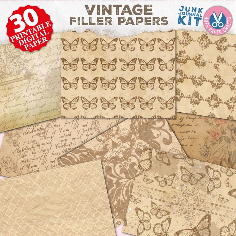 Vintage Horizontal Junk Journal Filler Papers - Vintage - Neutral ...