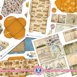 Winnie The Pooh, Mini Envelopes, Junk Journal, Shabby, Letters, Embellishments, Stamp, Digital Download, Illustrations, Printable, Postcards image 5