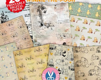 Winnie the Pooh Digital Paper Set, Winnie Pooh Theme Party, Pooh Bear Tigger Piglet Background, Winnie Friends Papers, Instant Download Gift