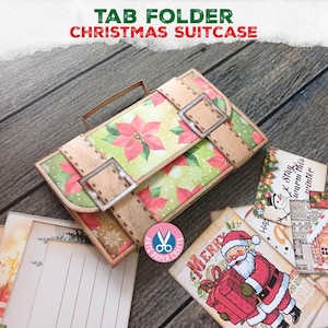 Christmas Suitcase Tab Folders, Pocket Tags, Shabby Script, Junk Journal, Ephemera, Digital Kit, Insert, Printable, Download, Digital Paper