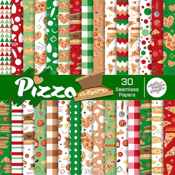 Pizza Digital Papers Set - Pizza Party Background - Fast Food Seamless Pattern - Instant Download - Pizza Scrapbook Paper