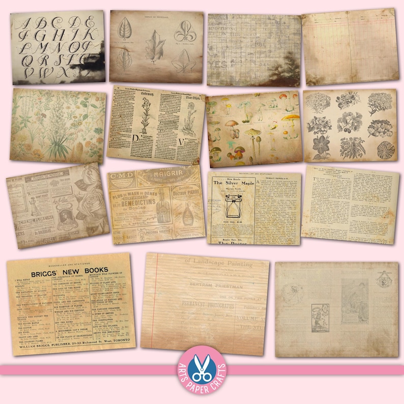 Horizontal Junk Journal Filler Papers - Old Paper Texture - Vintage ...
