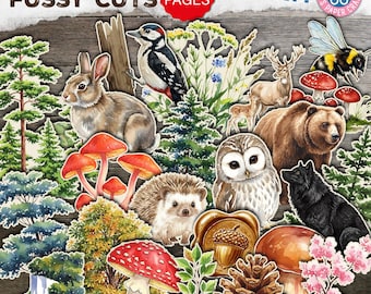 Forest Fussy Cuts, Junk Journal, Naturalist, Floral, Fauna, Nature, Animals, Woodland, Animals, Stickers, Printable, Digital Download
